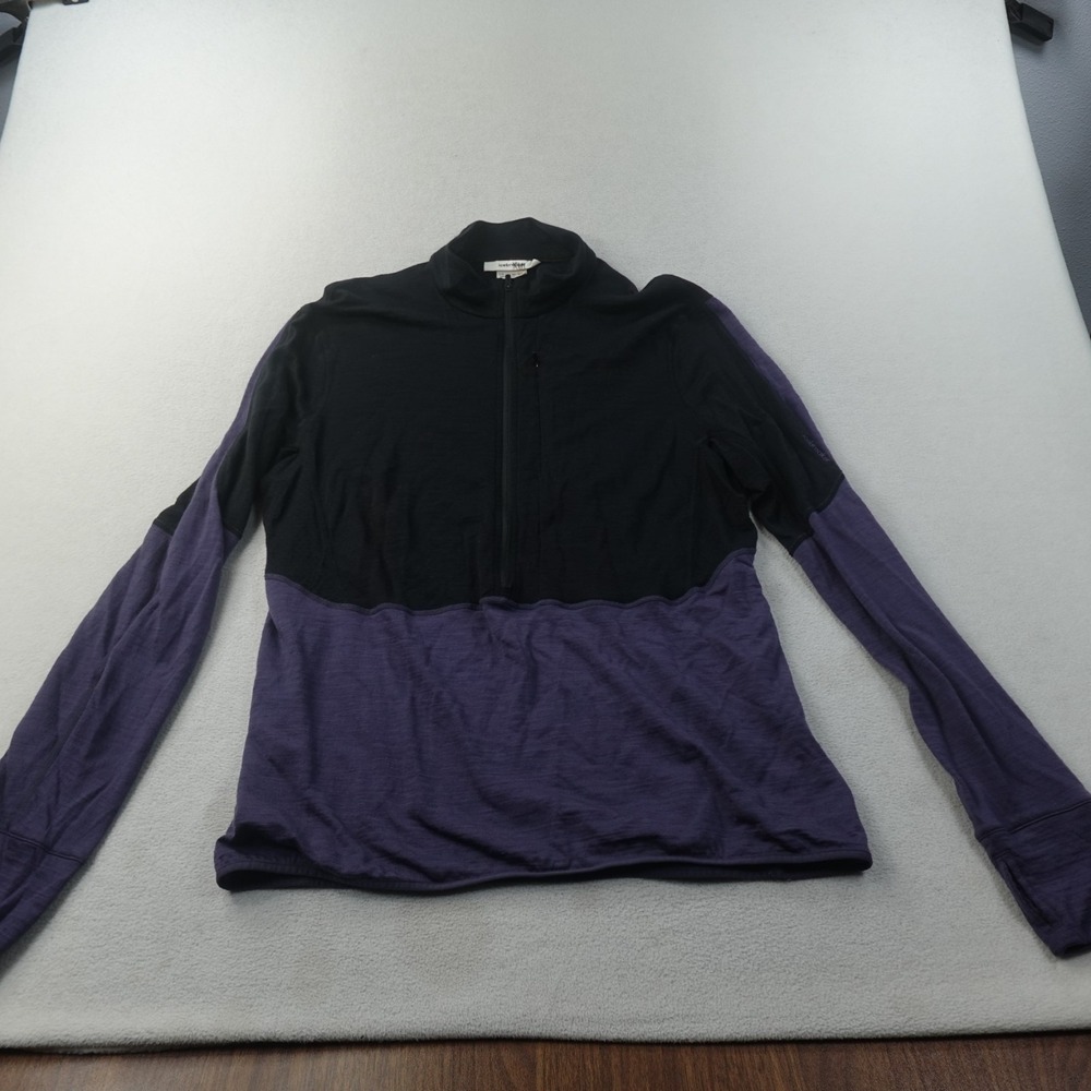 Icebreaker Merino Wool Half Zip Pullover Mens Large Black Purple Base Layer
